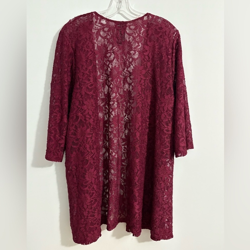Catherines Women’s Lace Open Front Cardigan Size 22W Burgundy Floral 3/4 Sleeves - Picture 9 of 9
